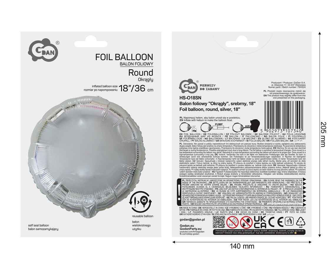 Foil balloon, round, silver, 18" EOL